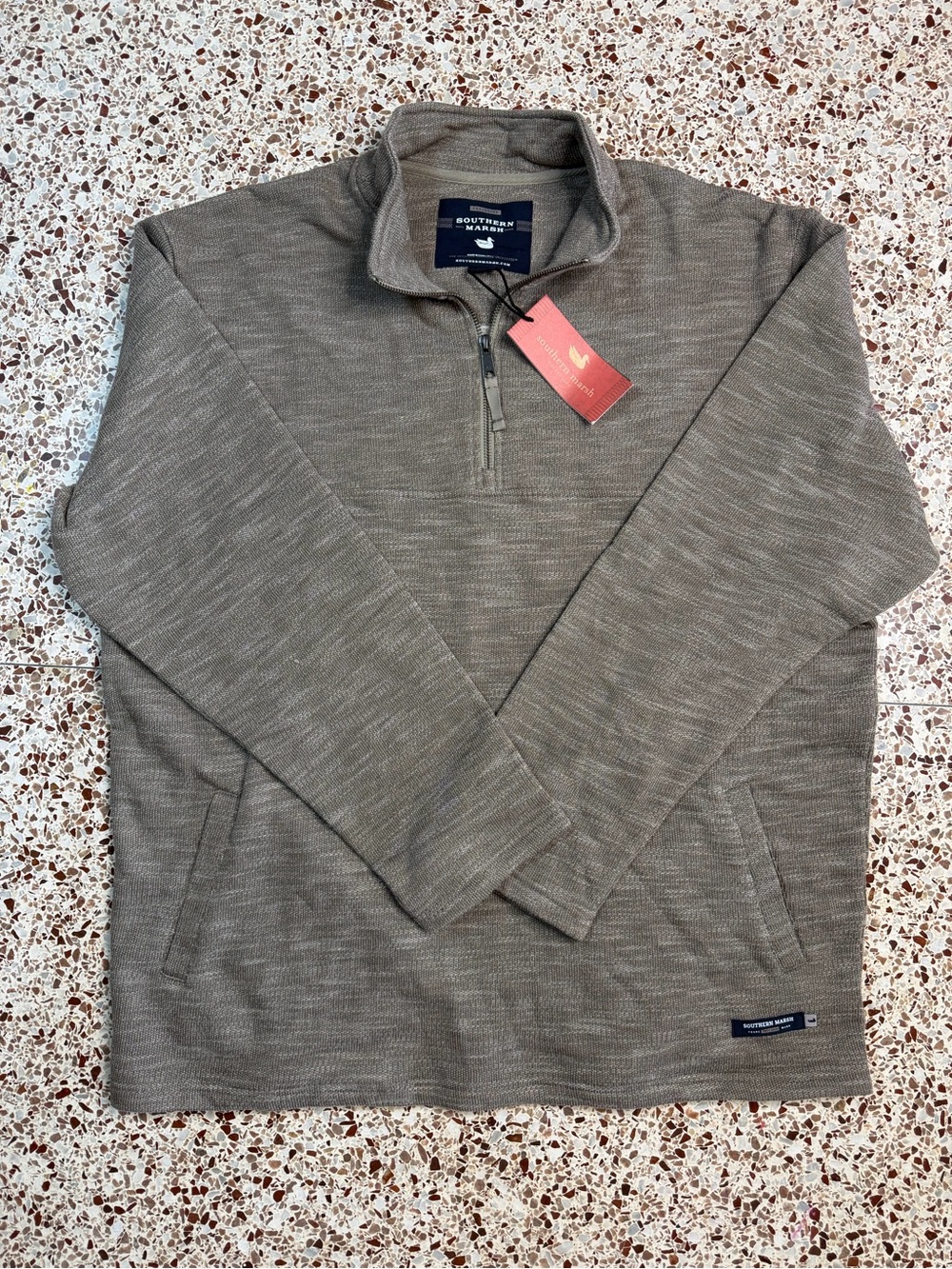 Southern Marsh Men's XL Taupe 1/4 Zip Knit Sweater Pullover Mock Neck Pockets